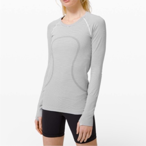Lululemon Swiftly Tech Long Sleeve 2.0 Tempo Stripe White Black Size 6 - Picture 1 of 9